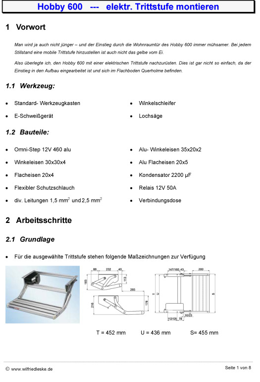Hobby 600 Bauanleitung - elektrischeTrittstufe anbauen